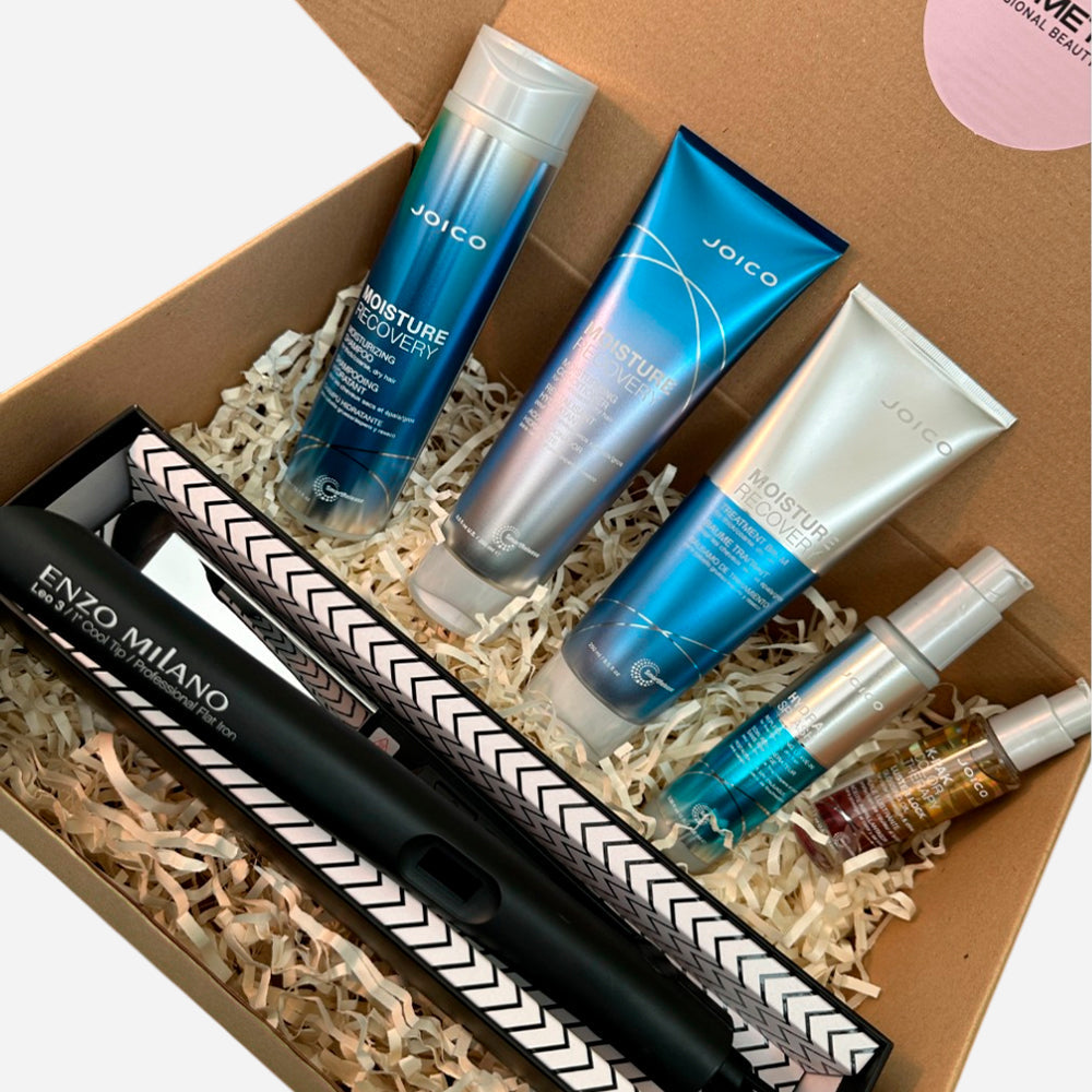 Box hidratación cabello grueso Joico Moisture Recovery + Plancha Profesional de regalo
