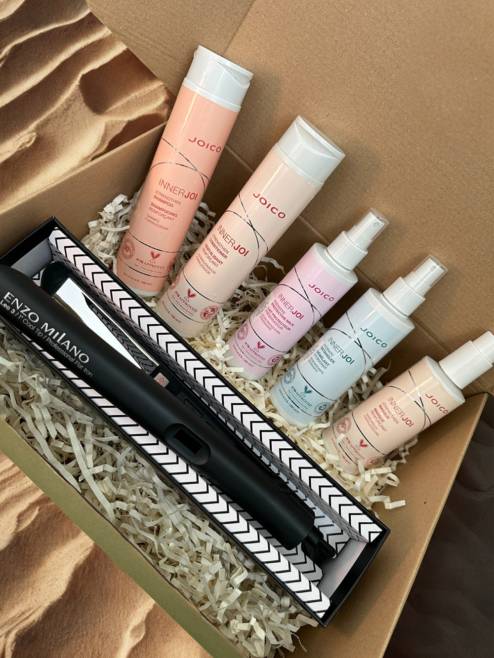 Box vegano reparación Joico Inner Joi Strengthen + Plancha Profesional de regalo