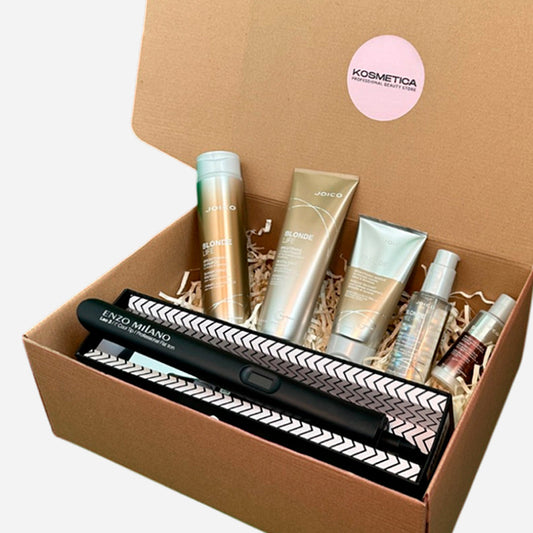 Box reparación cabello con mechas Joico Blonde Life + Plancha Profesional de regalo
