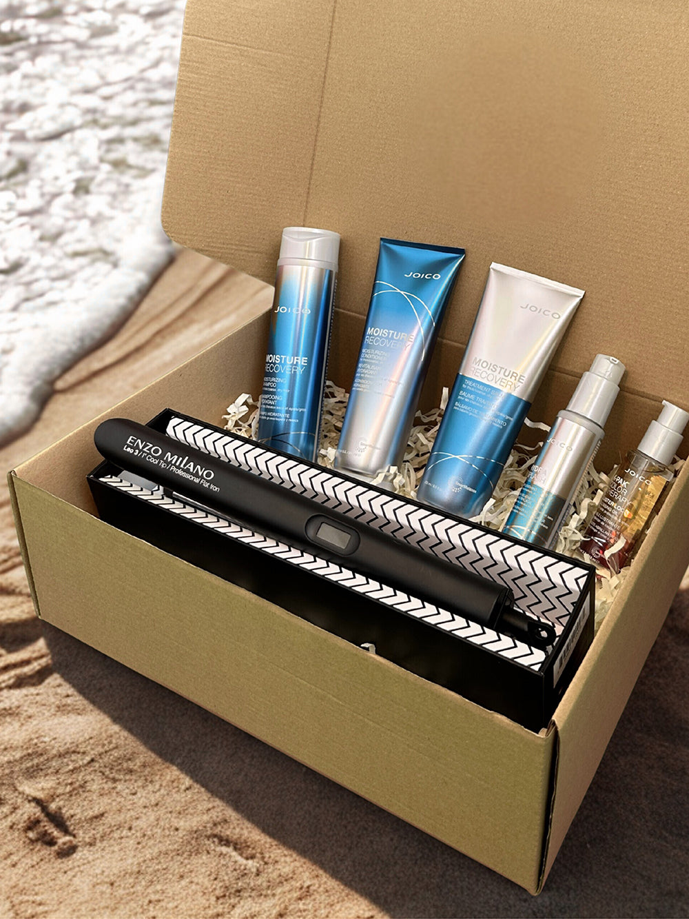 Box hidratación cabello grueso  Joico Moisture Recovery + Plancha Profesional de regalo